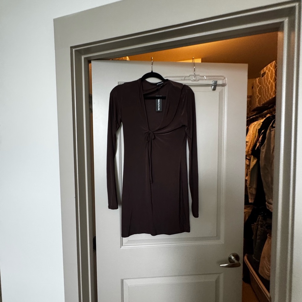 Elegant Brown Long Sleeve Dress